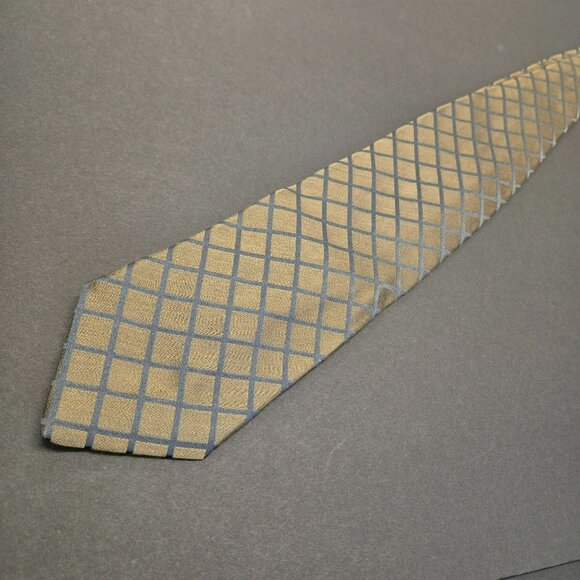 Giorgio Armani Cravatte Mens Silk Tie Bonze Gray Checkered Striped Italy 58x3.75 - Picture 3 of 7